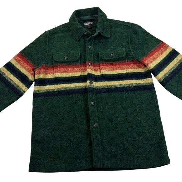 J Crew Nordic Wool Blend Blanket-Stripe Shirt Jacket Mens Size M SLIM FIT Green - Picture 2 of 11